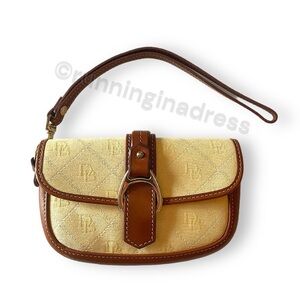 Vintage Dooney & Bourke Signature Logo Leather Canvas Wristlet Buttercup Yellow